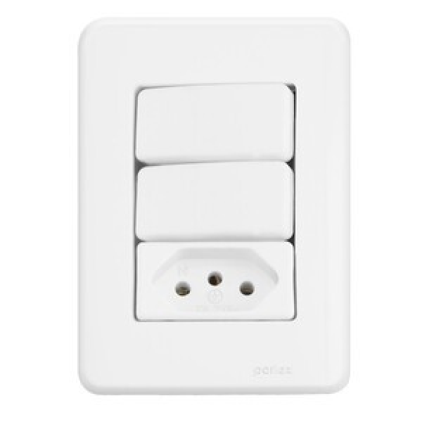 CONJ PERLEX AROS 2 INTERRUPTOR SIMPLES + 1 TOMADA 10A
