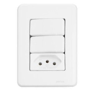 CONJ PERLEX AROS 2 INTERRUPTOR SIMPLES + 1 TOMADA 10A